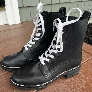 Rag & Bone Women’s Shiloh Black Lace Up Combat Boots White Laces Like New 9-9.5